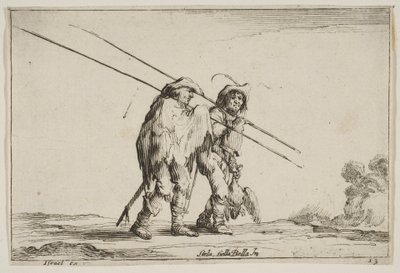 Plaat 13: Twee piekeniers lopen naar rechts, elk met hun pieken in hun rechterhand, 1642 door Claude Goyrand