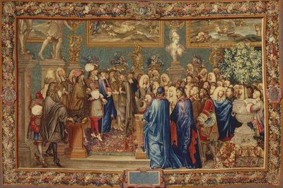 Een audiëntie verleend door Lodewijk XIV aan de Graaf van Fuentes... in het Louvre, 24 maart 1662, ca. 1730 door Claude I, Ballin