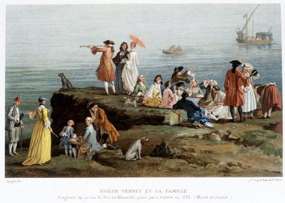 Joseph Vernet en zijn familie - 19e-eeuwse reproductie van een fragment van het uitzicht op de haven van Marseille geschilderd door Vernet in 1753 (Louvre Museum) door Claude Joseph (after) Vernet