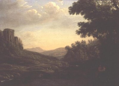Uitgebreid Bosrijk Landschap met Vernietigde Tempel door Claude Lorrain