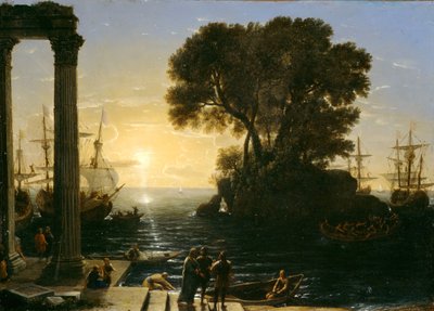 Kustscène met de inscheping van Sint-Paulus, 1655 door Claude Lorrain