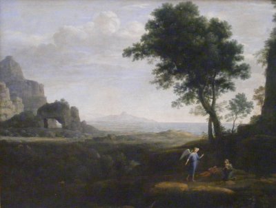 Duits: Hagar und Ismael in der Wüste Hagar en Ismael in de woestijn door Claude Lorrain