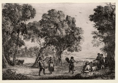 Landschap met een dorpsdans Kleine Plaat, c. 1637 door Claude Lorrain