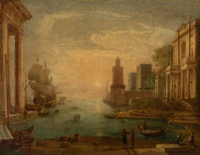 Haven met Ulysses die Chryseis aan haar vader Chryses teruggeeft door Claude Lorrain