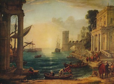 De inscheping van de koningin van Sheba door Claude Lorrain