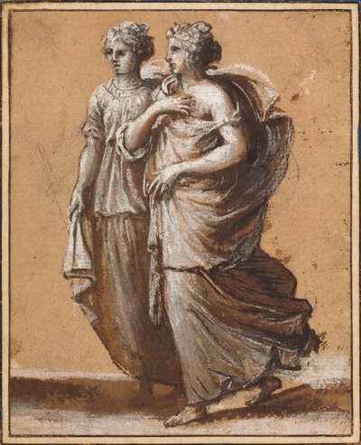 Twee vrouwen in klassieke kleding door Claude Lorrain