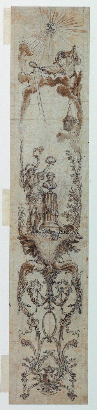 Tekening, Ontwerpen voor beschilderde panelen met Fortune en Jacques Necker, 1788-90 door Claude Louis Desrais