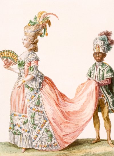 Dames uitgebreide avondjurk, gegraveerd door Le Roi, uit 