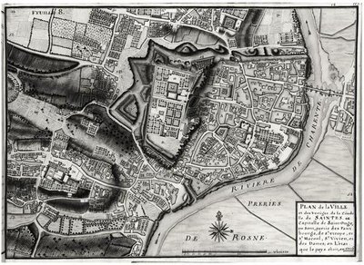 Atlas 131 F fol.8 Kaart van Saintes, hoofdstad van Saintonge, uit Recueil des Plans de Saintonge, 1716 door Claude Masse