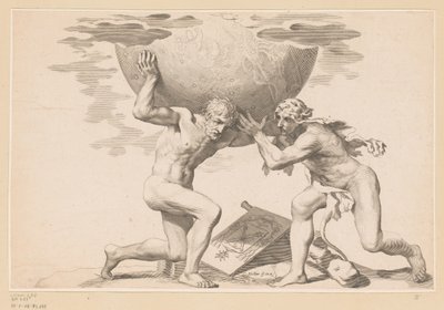 Atlas geeft de hemelbol aan Hercules door Claude Mellan
