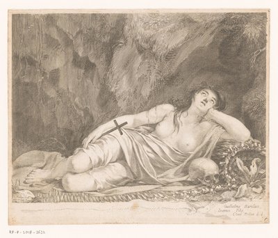 H. Maria Magdalena gelegen in een grot door Claude Mellan
