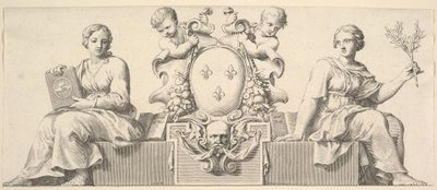 De Wapens van Frankrijk Vergezeld door Personificaties van Wet en Goede Trouw, 1664 door Claude Mellan