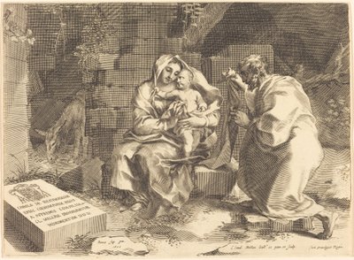 De Heilige Familie door Claude Mellan