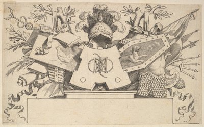 Trofee met monogram met de letters van LEONARDOS, 1651 door Claude Mellan