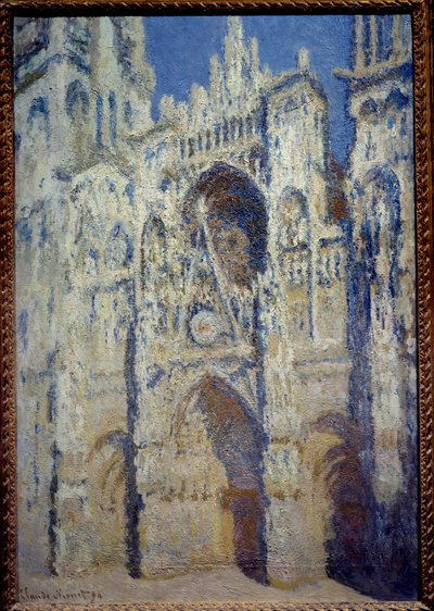 De kathedraal van Rouen, het portaal en de Saint-Romain toren, volle zon, harmonie blauw en goud door Claude Monet