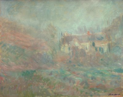Huizen in Falaise, mist door Claude Monet