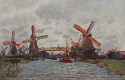 Mills at Westzijderveld near Zaandam door Claude Monet