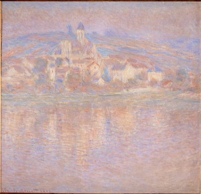 Vetheuil, zonsondergang (schilderij op doek) door Claude Monet