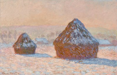Korenstapels, sneeuweffect, ochtend (Meules, Effet de Neige, Le Matin) door Claude Monet