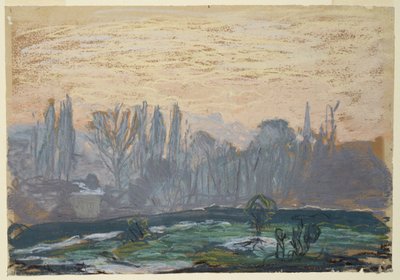 Winterlandschap met avondlucht, c.1870-80 door Claude Monet
