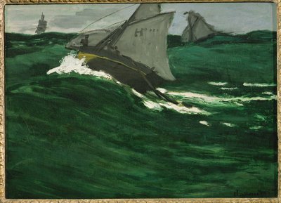 groene golf (schilderij op doek) door Claude Monet