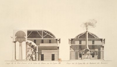Doorsnede van de ingang naar zoutwerken in de ideale stad Chaux, ca. 1801 door Claude Nicolas Ledoux