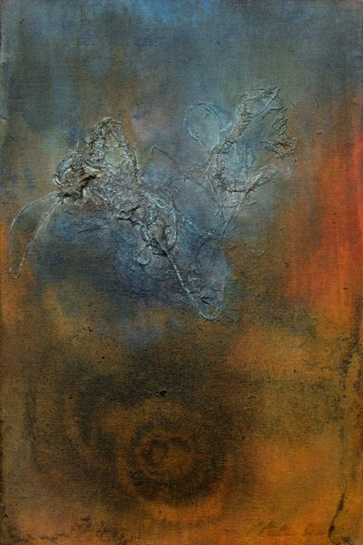 Abstract: Blauw-oranje werveling door Claudio Boczon
