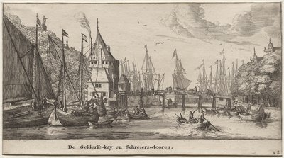 Verschillende schepen en zichten van Amsterdam, Deel II: De Gelderse Kade en Schreierstoren door Clement de Jonghe