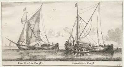 Verschillende Schepen en Zichten van Amsterdam, Deel II: Een Friese Bilander. Een Geldersche Bilander door Clement de Jonghe