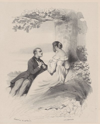 Man die een Vrouw Voorstelt wiens Gezicht Verborgen is door Haar, ca. 1830-65 door Célestin Nanteuil