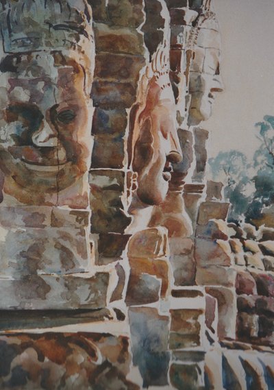De Bajon: Vroege ochtend - Gelijkmoedigheid en liefdevolle vriendelijkheid (West  Zuid), 2000 (aquarel) door Clive Wilson