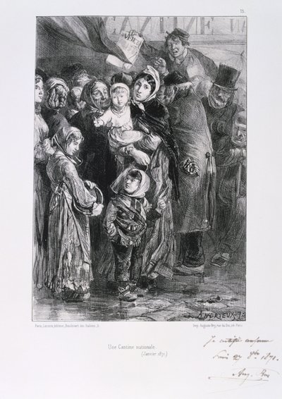Frans-Duitse Oorlog 1870-1871. Beleg van Parijs 19 sept 1870-28 jan 1871. Een nationale gaarkeuken in Parijs, januari 1871. Uit een serie litho