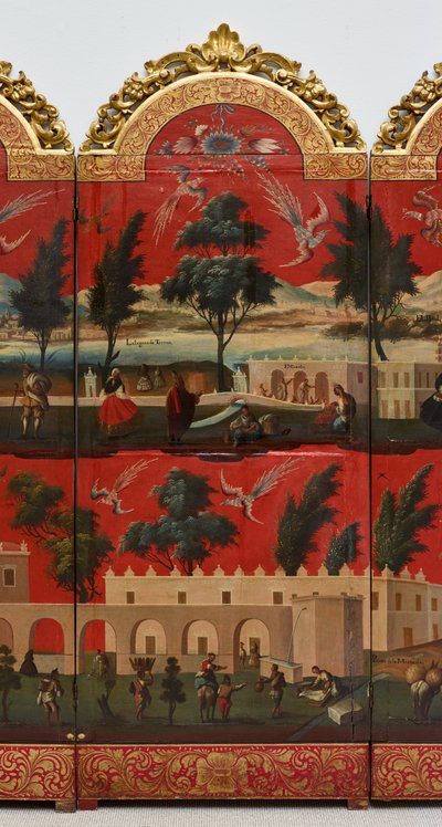 Biombo met Uitzichten op Mexico-Stad door Colonial Spanish
