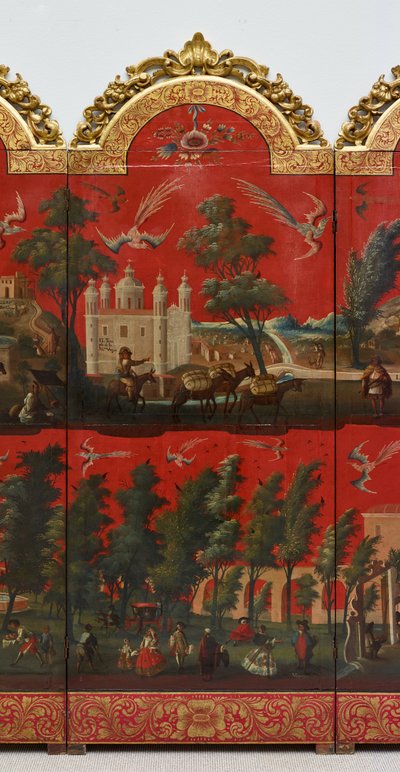 Biombo met Zichten op Mexico-Stad door Colonial Spanish