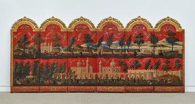 Biombo met Zichten op Mexico-Stad door Colonial Spanish