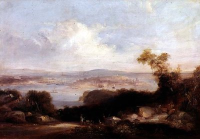Uitgebreid uitzicht op de haven van Sydney door Conrad Martens