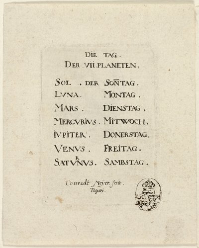 Titelpagina, uit Der VII Planeten door Conrad Meyer
