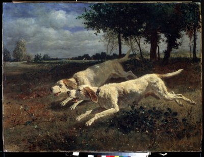 Rennende honden door Constant Emile Troyon