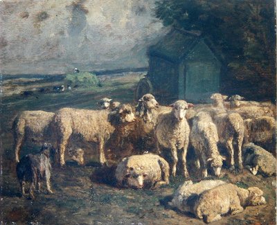 Kudde schapen door Constant Emile Troyon