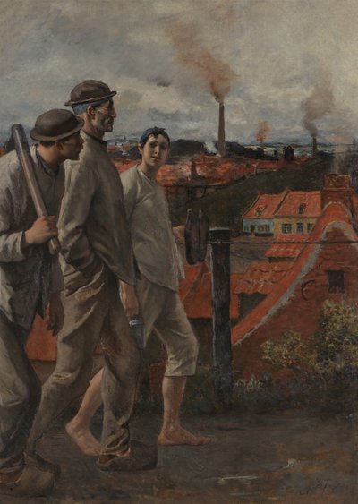 Terugkeer van de mijnwerkers (olieverf op doek) door Constantin Emile Meunier