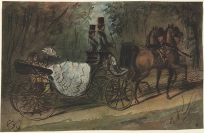 Koets in het Bois de Boulogne, 1800s door Constantin Guys