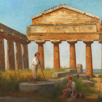 "Cerestemplet i Pæstum". De tempel van Ceres in Paestum door Constantin Hansen