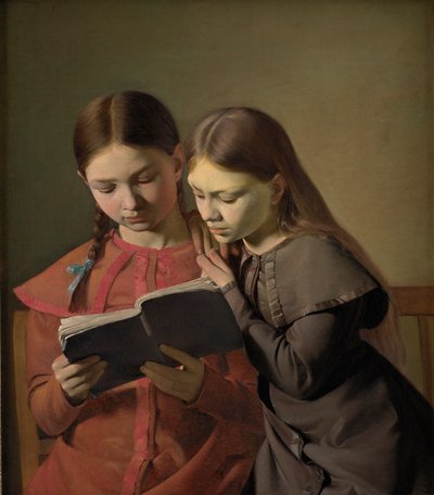 De Zusters van de Kunstenaar Signe en Henriette Lezen een Boek, 1826 door Constantin Hansen