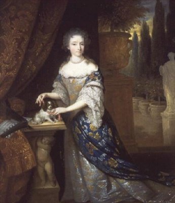Een Portret van een Dame met een Schoothondje Zittend op een Plint, ca. 1690 door Constantin Netscher