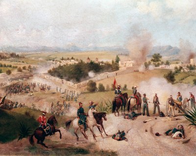 Amerikaans-Mexicaanse Oorlog: uitzicht op de Slag bij Molino del Rey op 08/09/1847 (detail) door Constantino Escalante