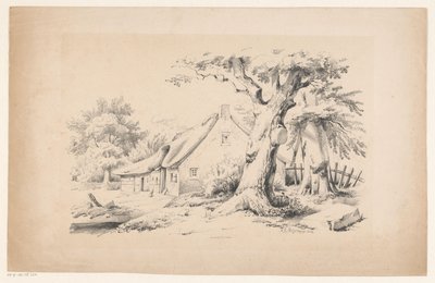 Boerderij en twee bomen (Het Landschap) door Constantinus Cornelis Huysmans