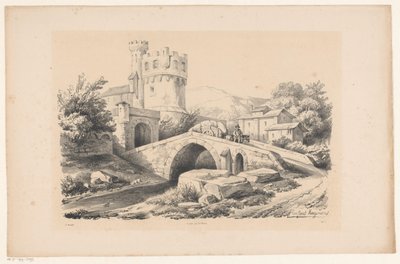 Landschap met fort en brug door Constantinus Cornelis Huysmans
