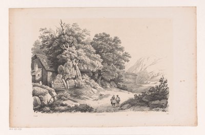 Landschap met twee figuren op een landweg door Constantinus Cornelis Huysmans