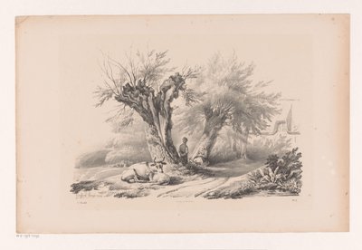 Landweg met rustende man en vrouw door Constantinus Cornelis Huysmans