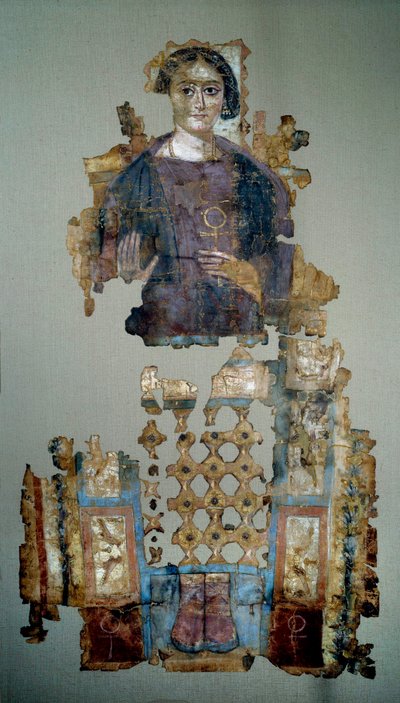 Koptische kunst: fragment van beschilderd linnen doodskleed door Coptic Coptic